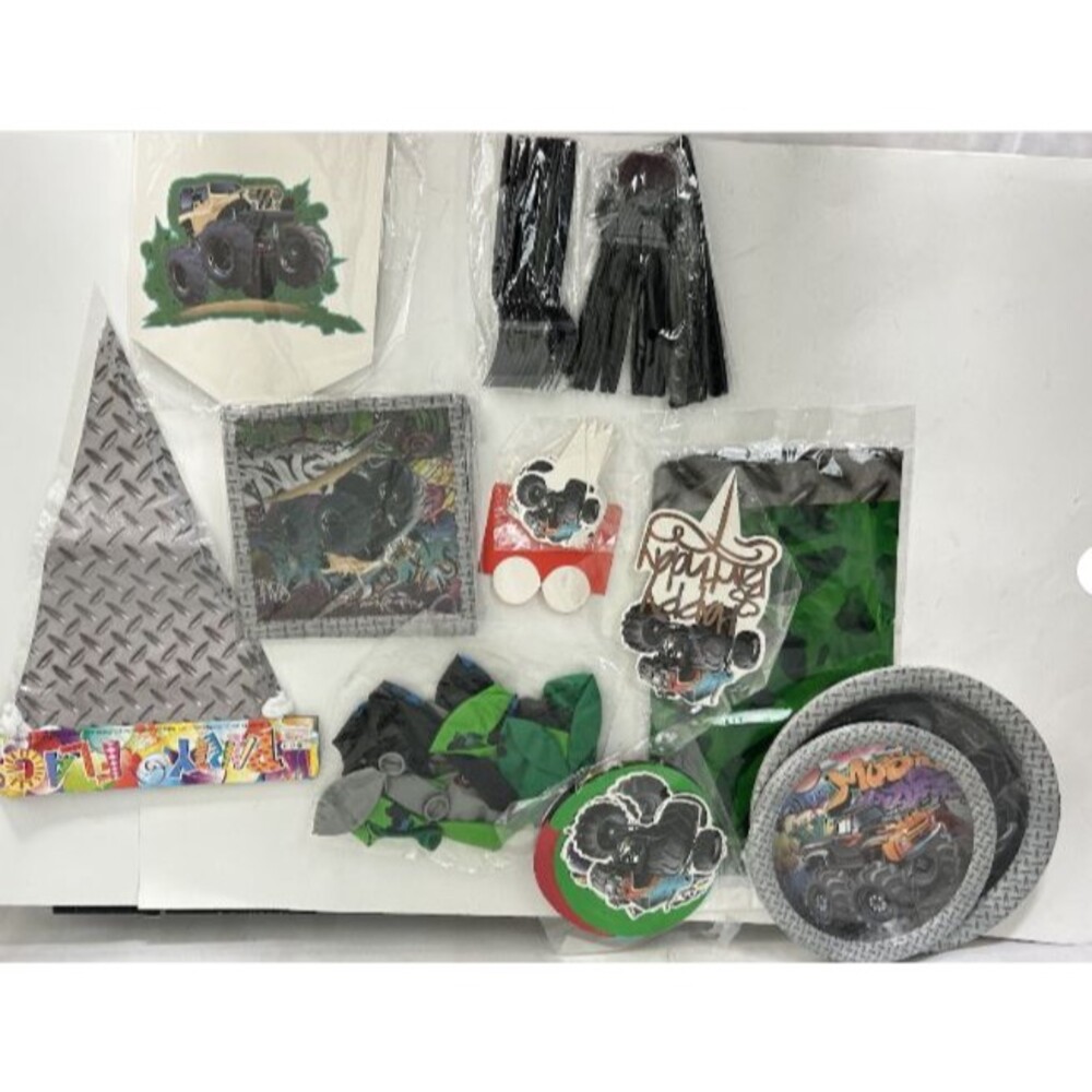 Monster Truck Birthday Party Supplies Lot Plates Napkins Banner Straws Decor